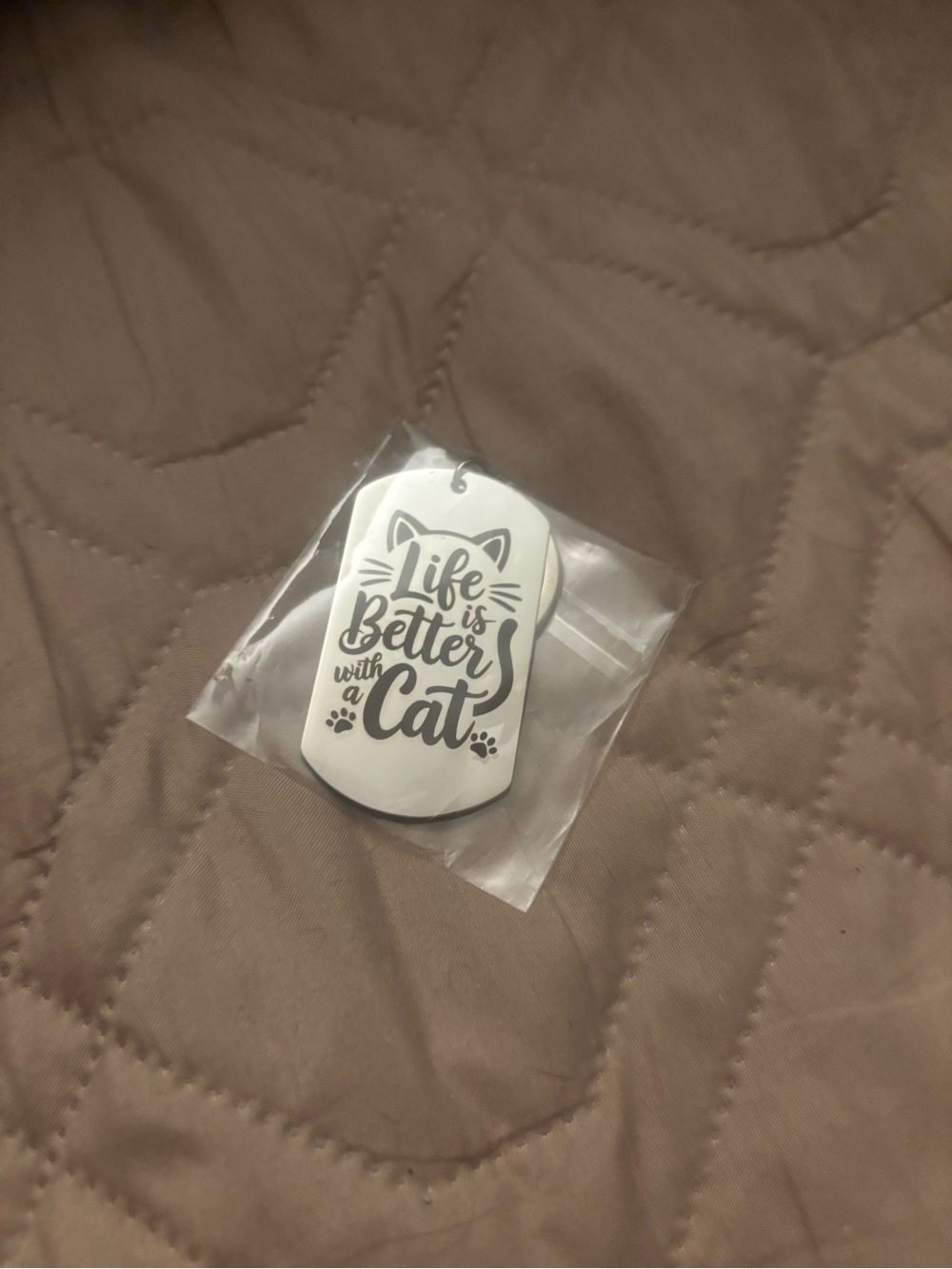 Stainless Pet Tag Keychain - Life Is Better With a Cat - Silver